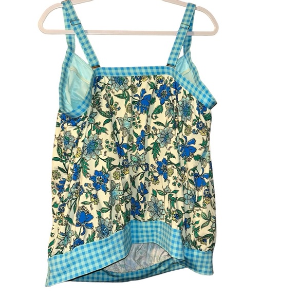 Nwt Lands end Tankini Top Lotus Floral Gingham swim top plus size 24W 3X - Picture 2 of 4